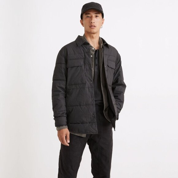 Madewell Quilted Shirt Jacket Shacket Black Coal Small #A1166